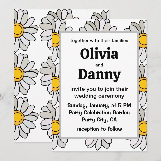 Convites Daisy Flower Floral Daisy Wedding (Frente/Verso)