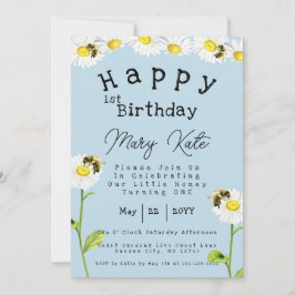Convites Daisy Flowers Honey Bee primeiro aniversario