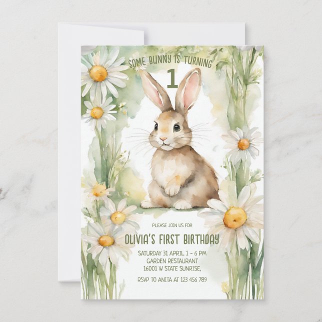 Convites Daisy Garden Um coelho é um (Frente)