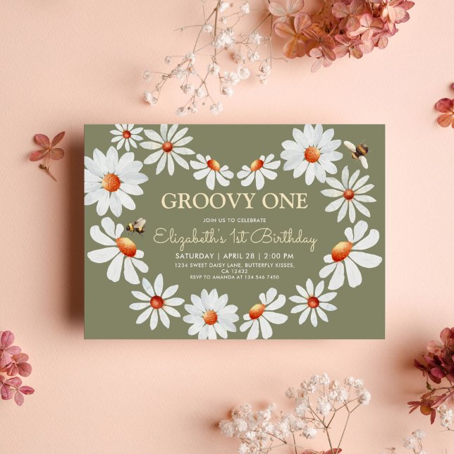 Convites Daisy Groovy Um primeiro aniversario (Criador carregado)