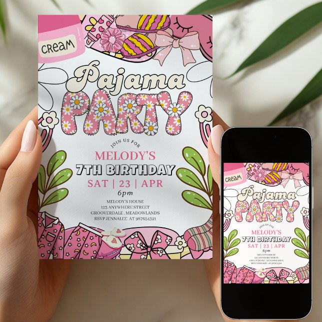 Convites Daisy Pajama Party Birthday Invitation (Criador carregado)