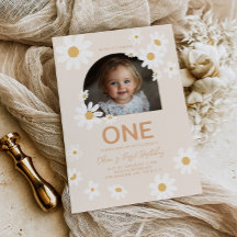 Daisy Photo First Birthday Invite