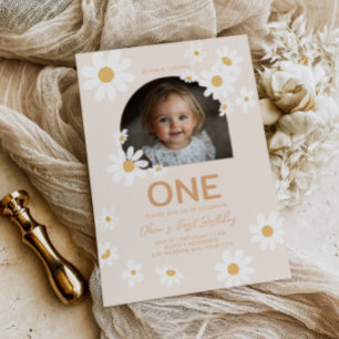 Convites Daisy Photo First Birthday Invite