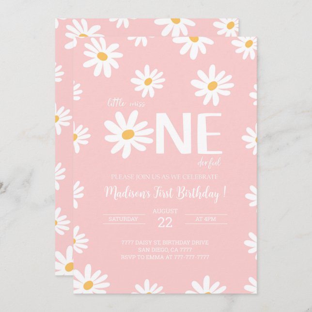 Convites Daisy primeiro aniversario (Frente/Verso)