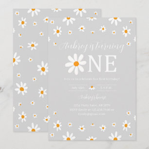 Convites Daisy primeiro aniversario Cinza