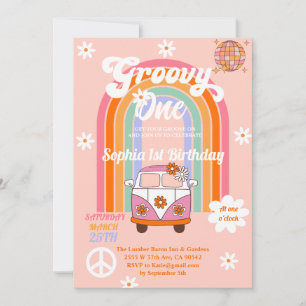 Convites Daisy Rainbow Van Groovy Um Partido primeiro anive