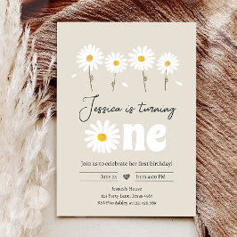 Convites Daisy Retro Boho Party - Creme Areia Primeiro Aniv