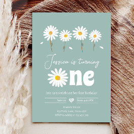 Convites Daisy Retro Boho Party Dusty Blue Primeiro Anivers