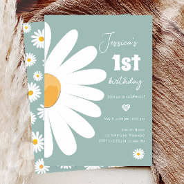 Convites Daisy Retro Boho Party Dusty Blue Primeiro Anivers