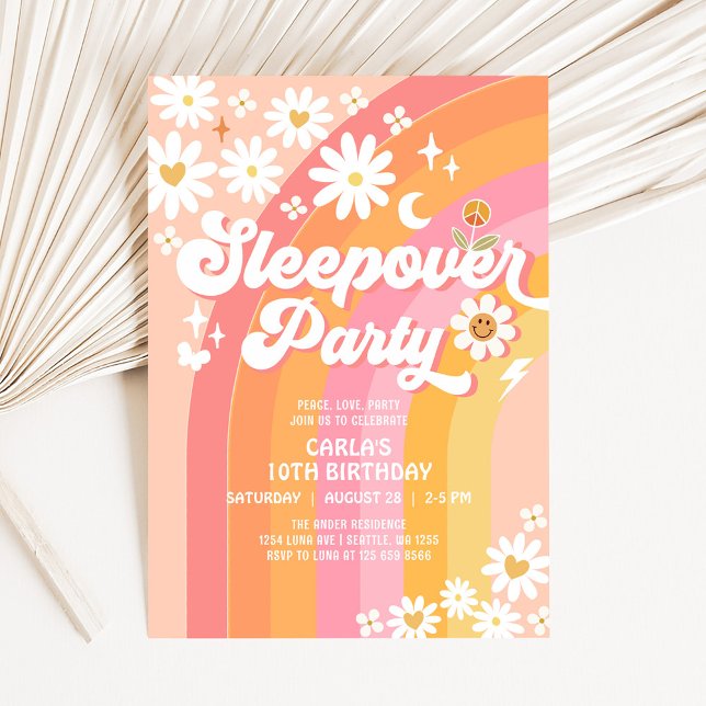 Convites Daisy Retro Hippie Birthday do Partido Sleepover (Criador carregado)
