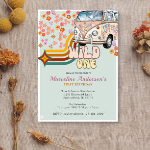 Convites Daisy & Retro Van Floral Wild One primeiro anivers