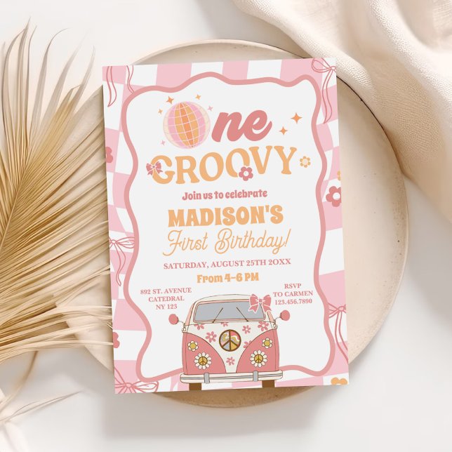 Convites Daisy & Retro Van Pastel Um primeiro aniversario d (Criador carregado)