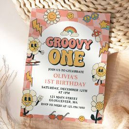 Convites Daisy & Retro Van Pink Groovy Um primeiro aniversa