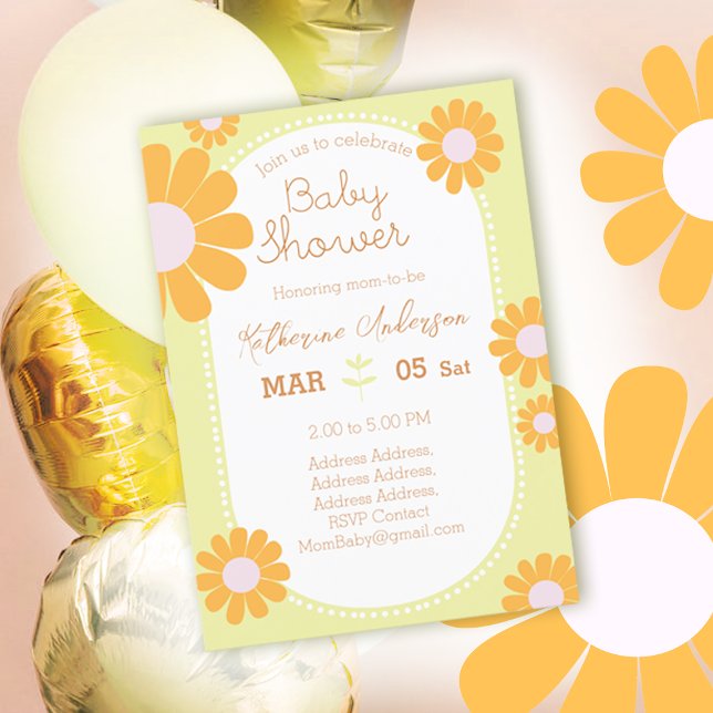 Convites Daisy Simple Chá de fraldas Pastel Green (Sweet daisy baby shower design)