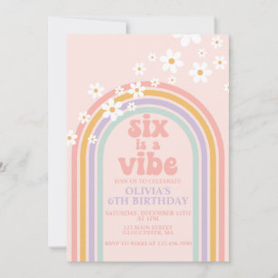 Convites Daisy Six é um Vibe Pastel arco-íris de 6º anivers