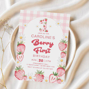 Convites Daisy Strawberry Berry First primeiro aniversario