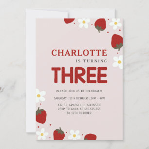 Convites Daisy Strawberry Light Cinza 3º Aniversário do Ver