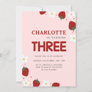 Convites Daisy Strawberry Pink 3º Aniversário do Verão