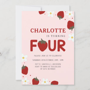 Convites Daisy Strawberry Pink 4th Summer Birday