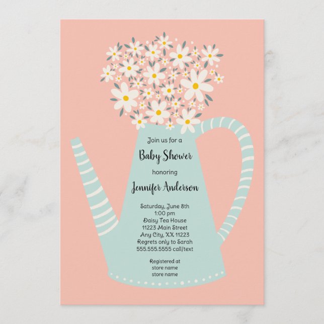 Convites Daisy Teapot Baby Shower Invitation (Frente)