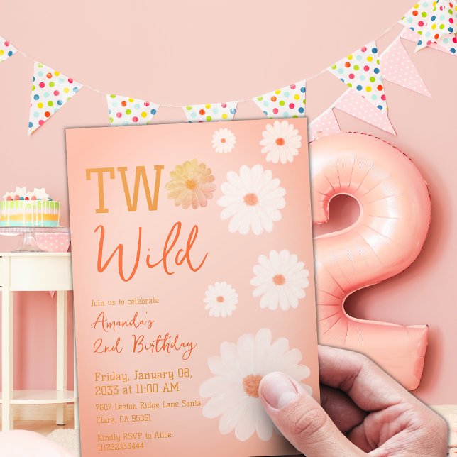 Convites Daisy Two Wild Second segundo aniversário Girl Flo (Criador carregado)
