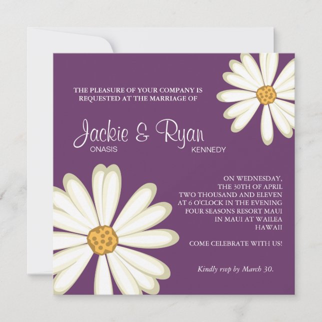 Convites Daisy Wedding Invitation Flower White rople (Frente)
