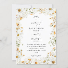 Convites Daisy White Floral Wedding