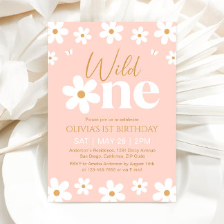 Convites Daisy Wild One 1st Birthday Invitation