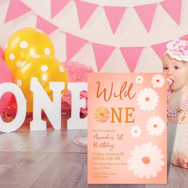 Convites Daisy Wild One First primeiro aniversario Girl Flo (Criador carregado)