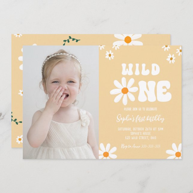 Convites Daisy Wild One Party Boho Photo (Frente/Verso)