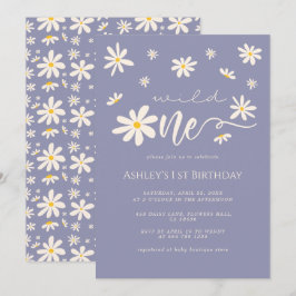 Convites Daisy Wild One primeiro aniversario Boho Purple