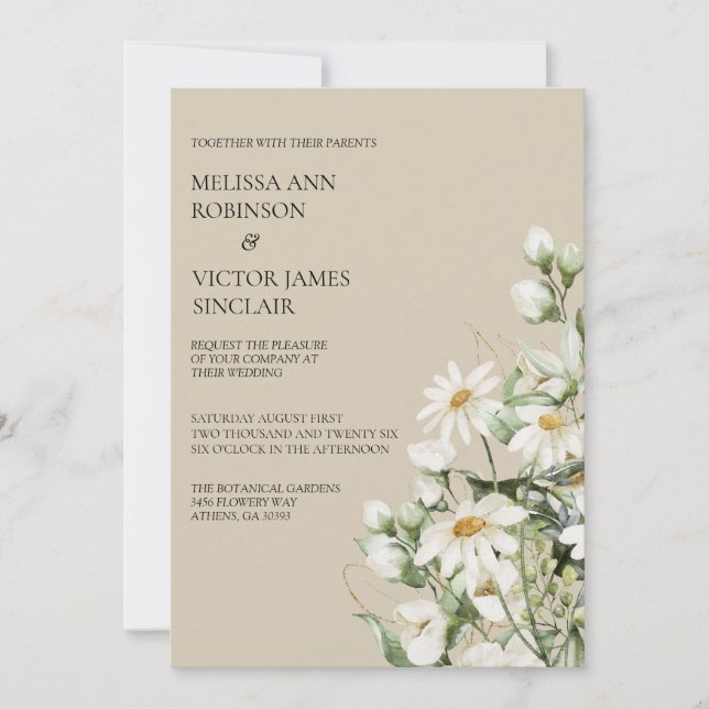 Convites Daisy Wildflower Boho Wedding Invitation (Frente)