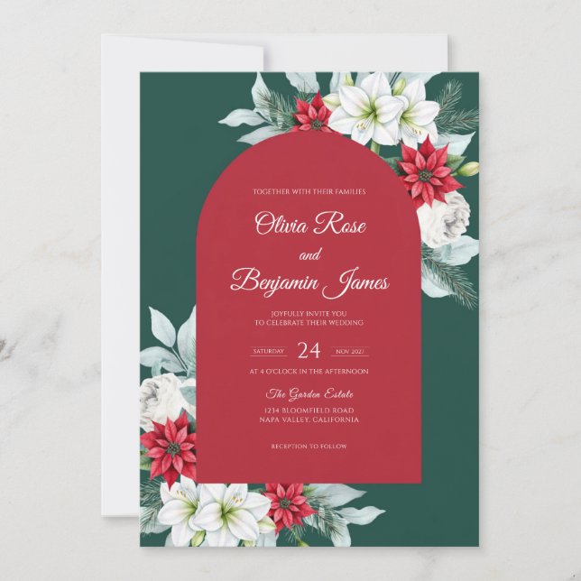 Convites Dália de Casamento Juniper Crimson (Frente)