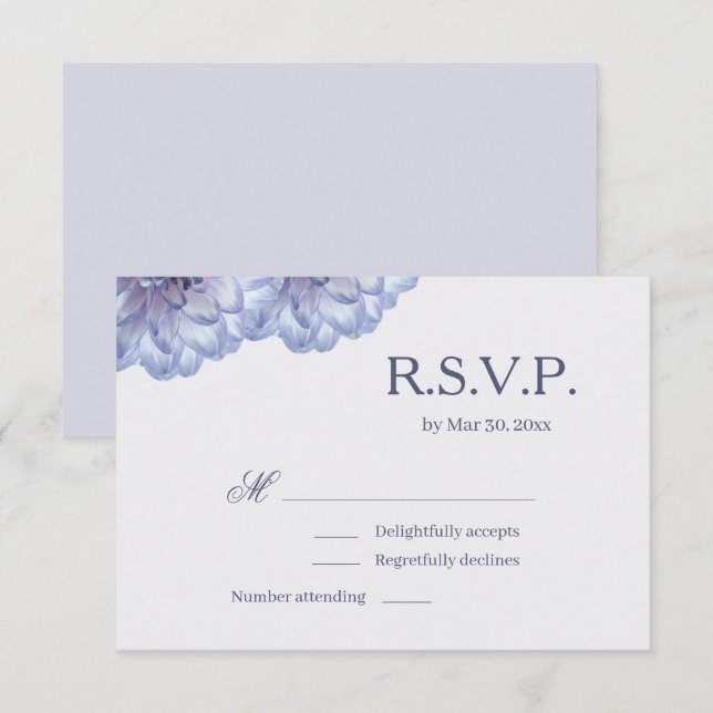 Convites Dália Flores Lilás Azul Elegante Casamento RSVP (Frente/Verso)