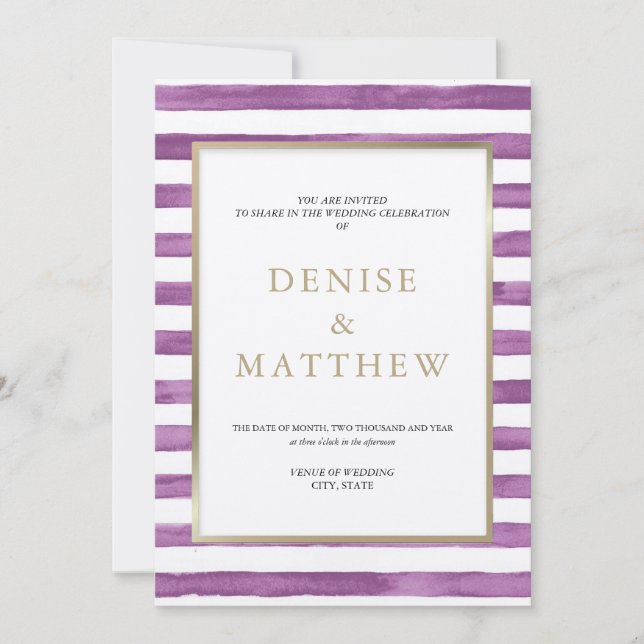 Convites Dalia Roxo Listras de Aquarela & Letreiro Dourado (Frente)