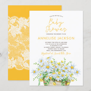 Convites Dálias de verão amarelas e chá de bebê de renda br