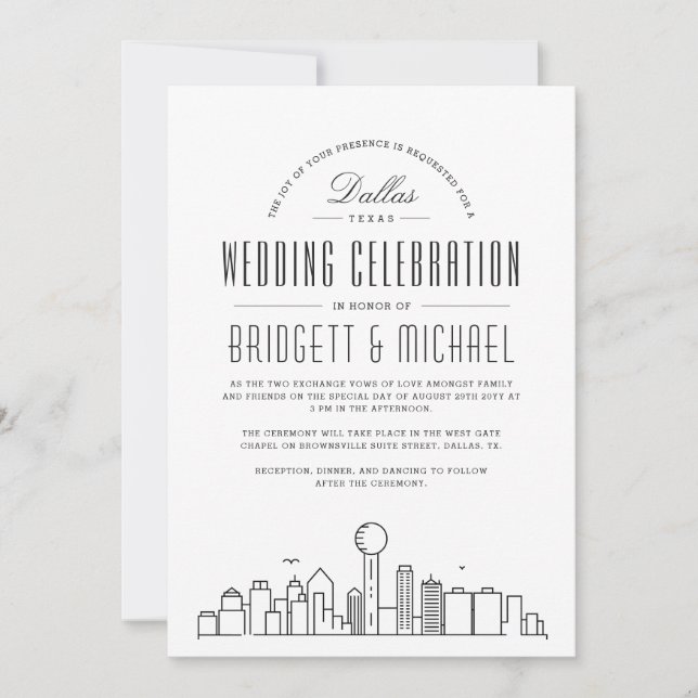 Convites Dallas Wedding | Skyline Moderno Deco (Frente)