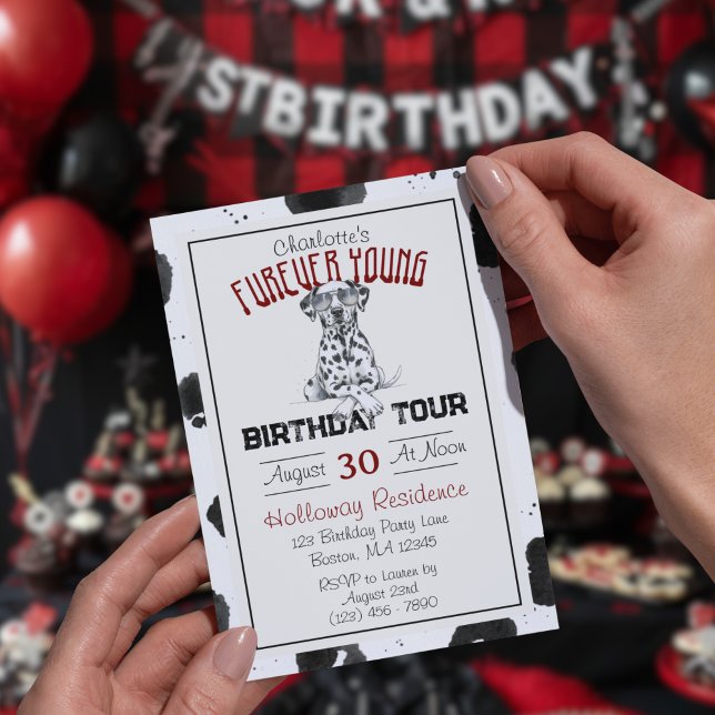 Convites Dalmaciano Fuere Young primeiro aniversario Pawty (Celebrate your headliner's special day with this Dalmatian Furever Young 1st Birthday Invitation!)