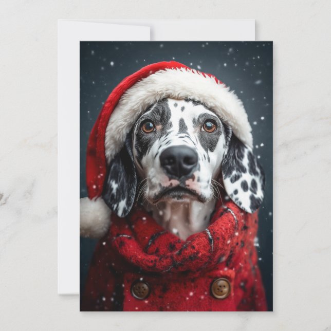 Convites Dálmata Festivo com Roupas de Papai Noel (Frente)