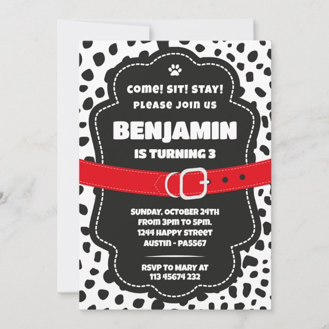 Convites Dalmatian Spots Black Invitation for Birthday (Frente)