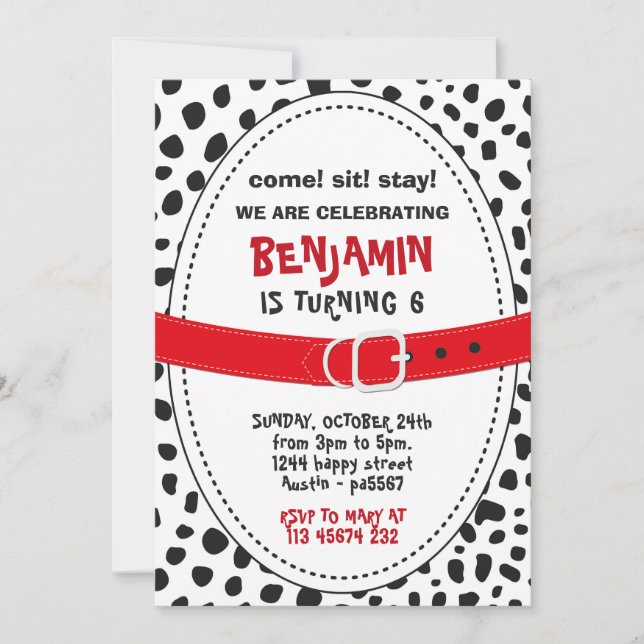 Convites Dalmatian Spots Invitation for Birthday Party Dog  (Frente)
