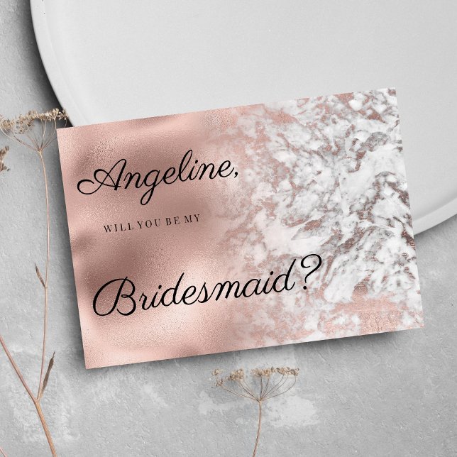 Convites Dama de honra cinza elegante branco rosa dourado m (Elegant gray white rose gold marble Bridesmaid )