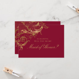 Convites Dama de Honra Floral Damasco Dourado Vintage Burgu
