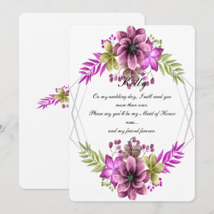 Convites Dama de Honra Floral em Aquarela Rosa e Verde