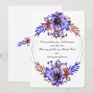 Convites Dama de Honra Floral em Aquarela Roxo e Azul