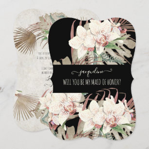 Convites Dama de Honra Floral Tropical em Aquarela Elegante