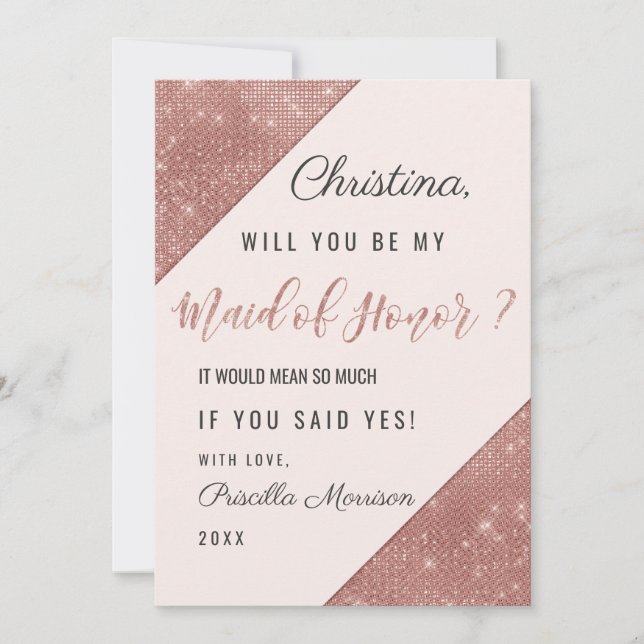 Convites Dama de Honra Lantejoulas Brilhantes Rose Gold (Frente)