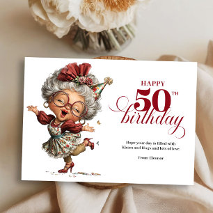Convites Dama Engraçada e Elegante Aniversário de 50 Anos H