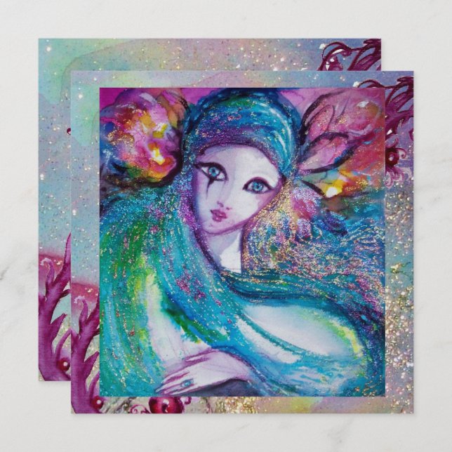 Convites DAMA MÁSCARA AZUL Elegante Festa de Casamento com  (Frente/Verso)