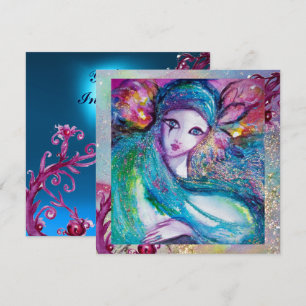 Convites DAMA MÁSCARA AZUL Festa de Mascarada Elegante, Saf